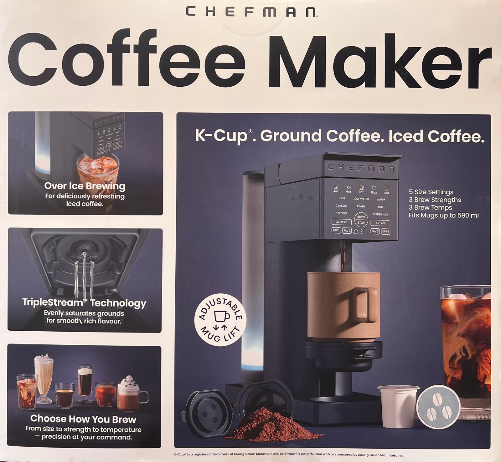 Chefman Caffeinator Single Serve Coffee Machine, Ground and K-Cup Compatible, Iced Coffee Function