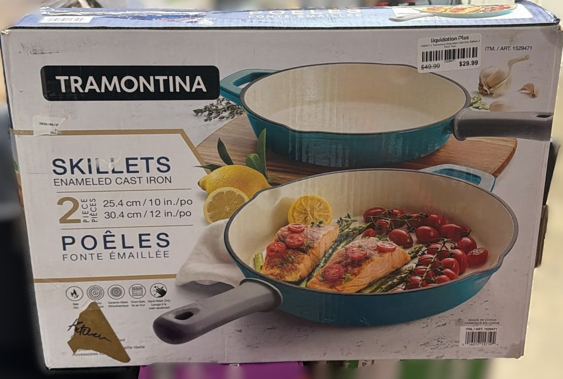 Tramontina Enameled Cast Iron Skillets 2 Pack Teal