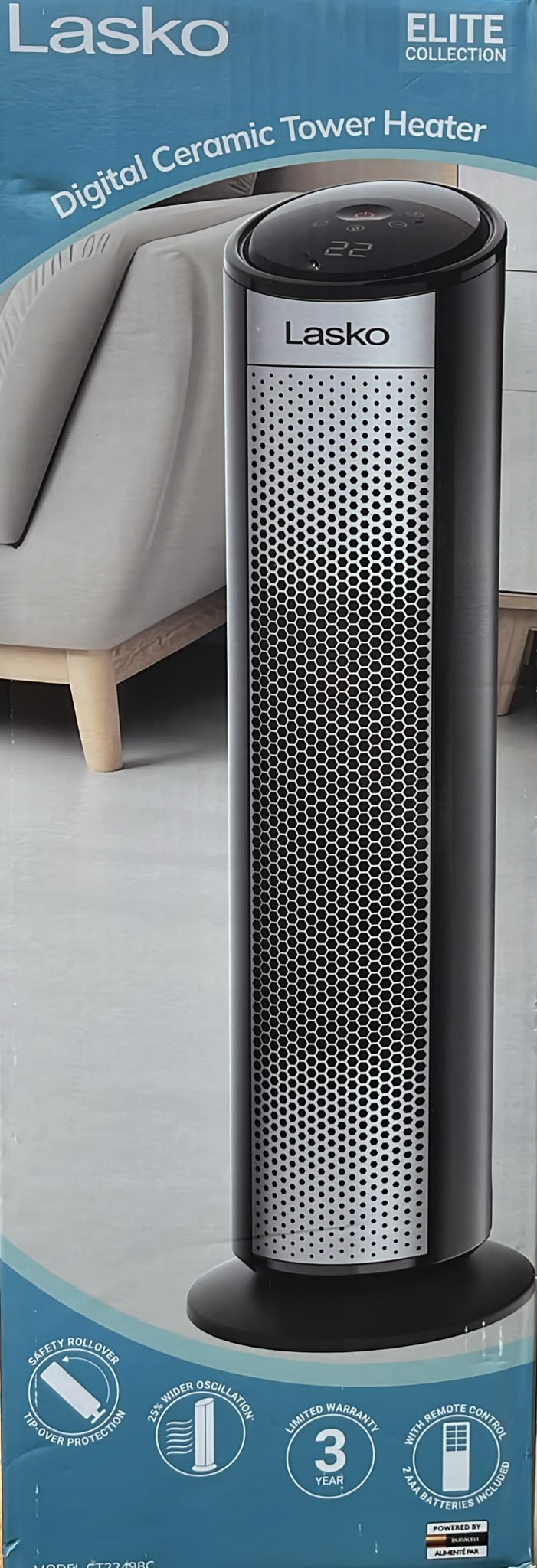 Lasko 55.88 cm (22 in.) Elite Collection Digital Ceramic Tower Space Heater