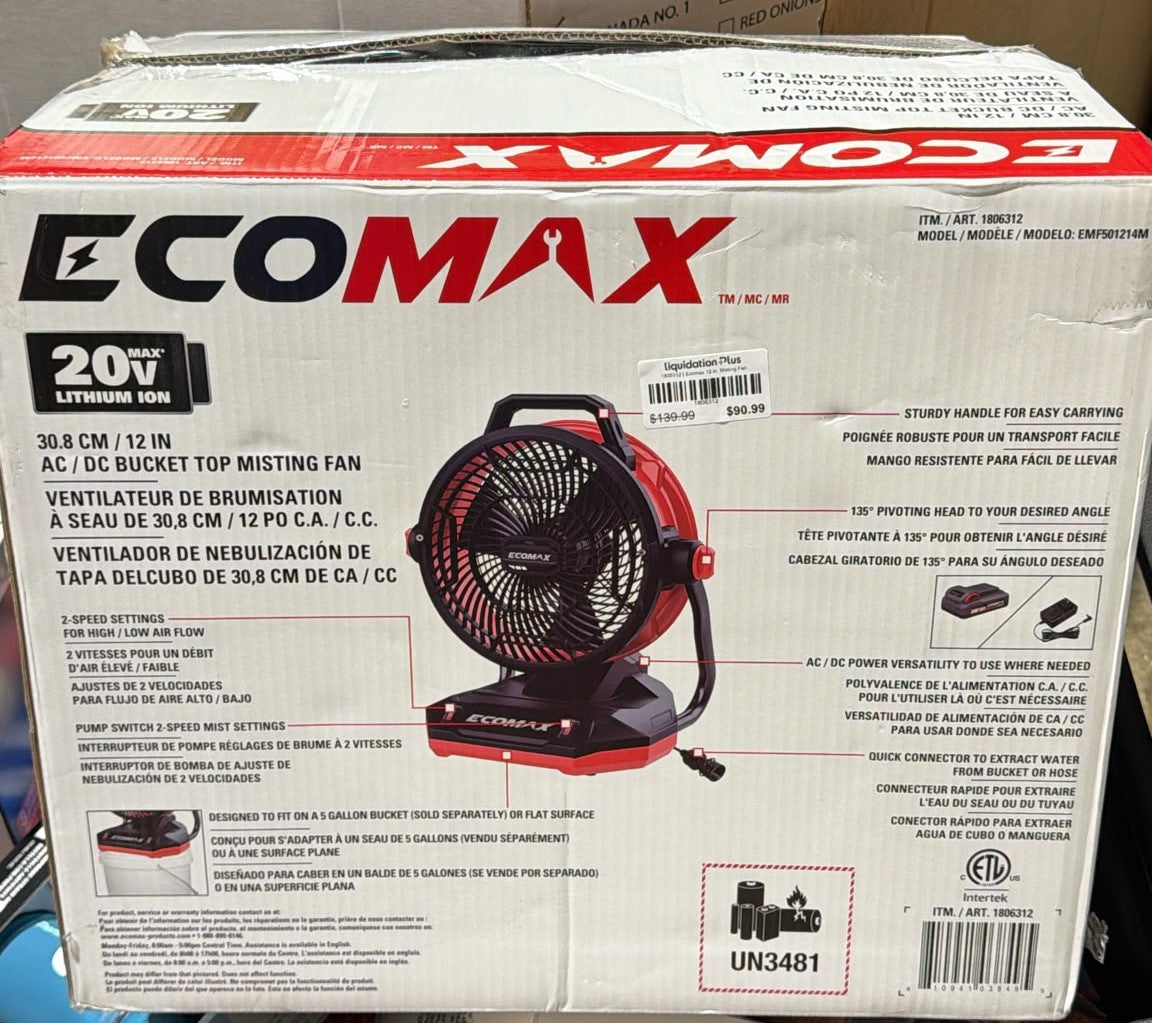 Ecomax 12 in. Misting Fan
