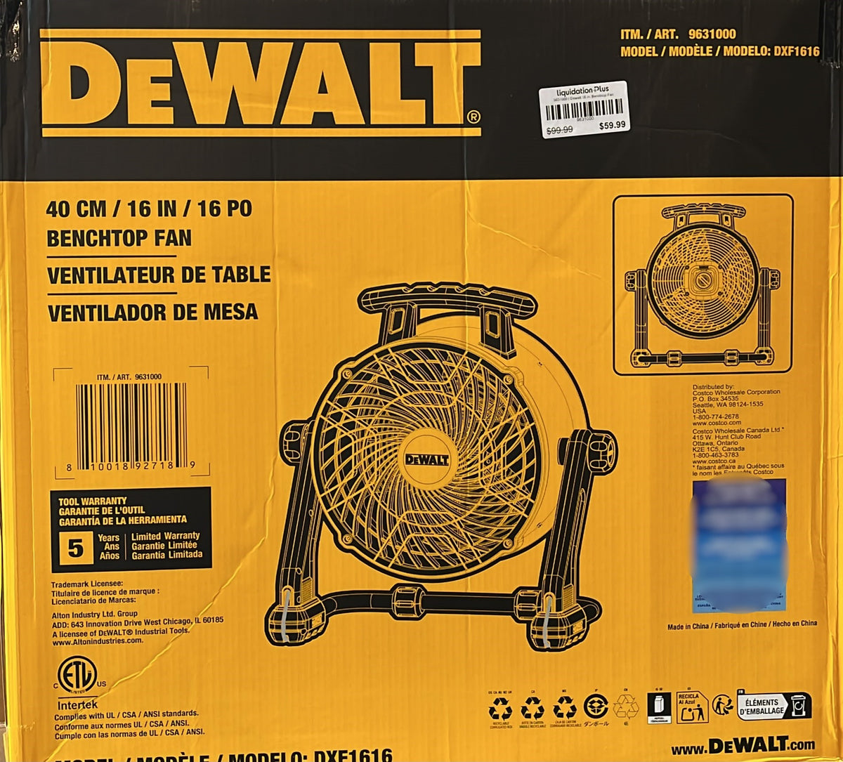 Dewalt 16 in. Benchtop Fan