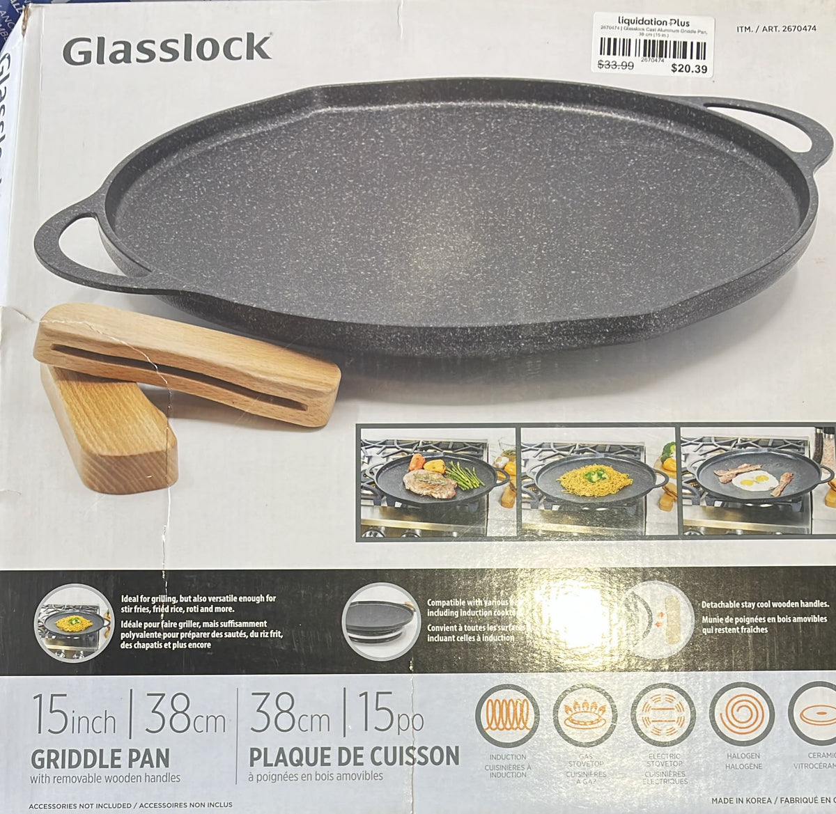 Glasslock Cast Aluminum Griddle Pan, 38 cm (15 in.)
