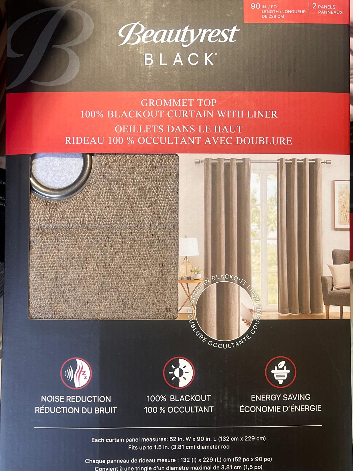 BEAUTYREST BLACK BLACKOUT CURTAINS 52 X 90 IN – 2 PANELS