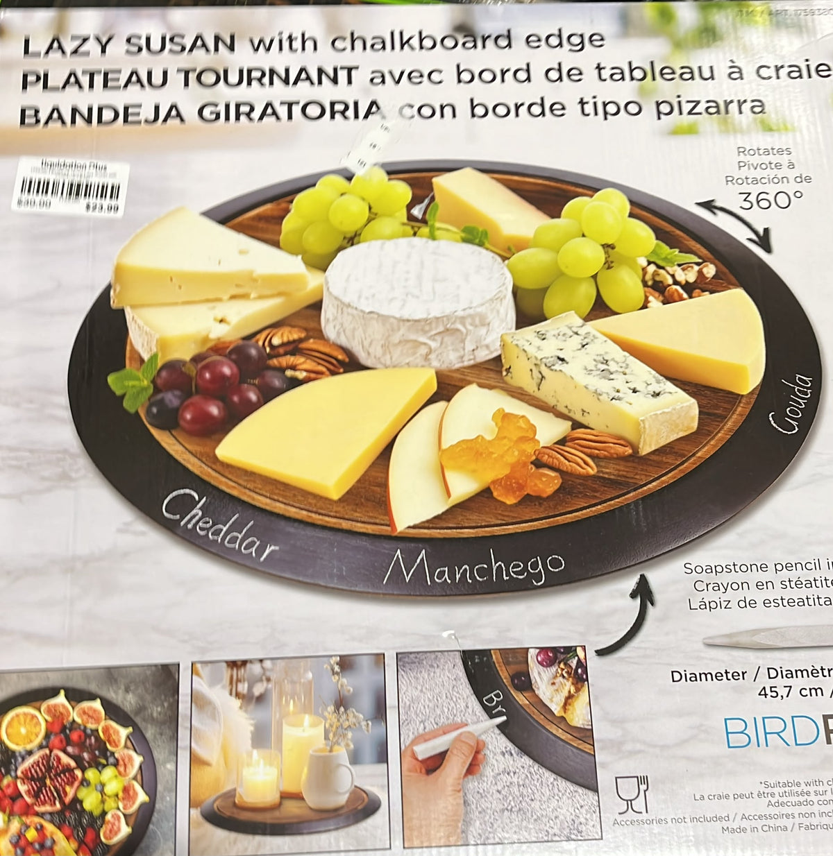 BirdRock Home Lazy Susan with Chalkboard Edge