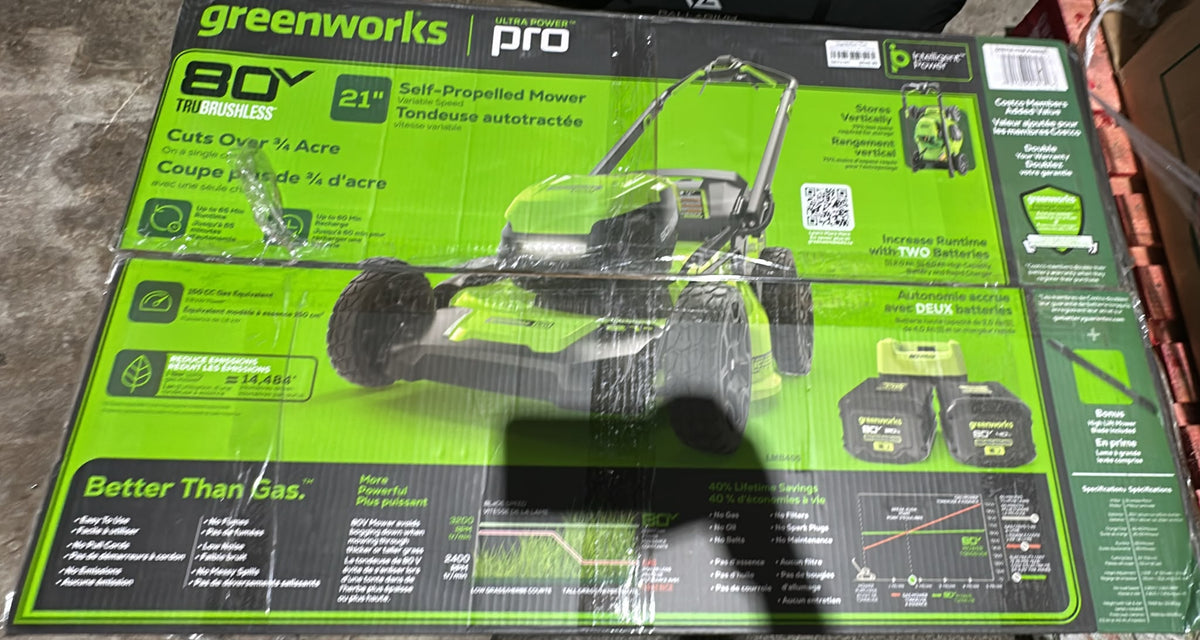 Greenworks 80V 21" Self-Propelled Lawn Mower with 1 Extra Blade, 2.0 AH + 4.0 AH Battery and Charger Included