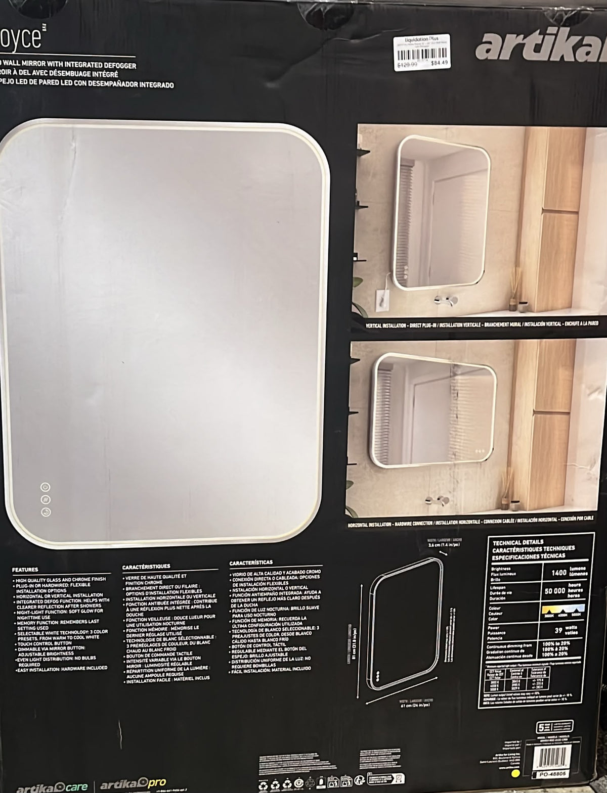 Artika Royce 24 in. x 32 in. LED Wall Mirror with Integrated Defogger