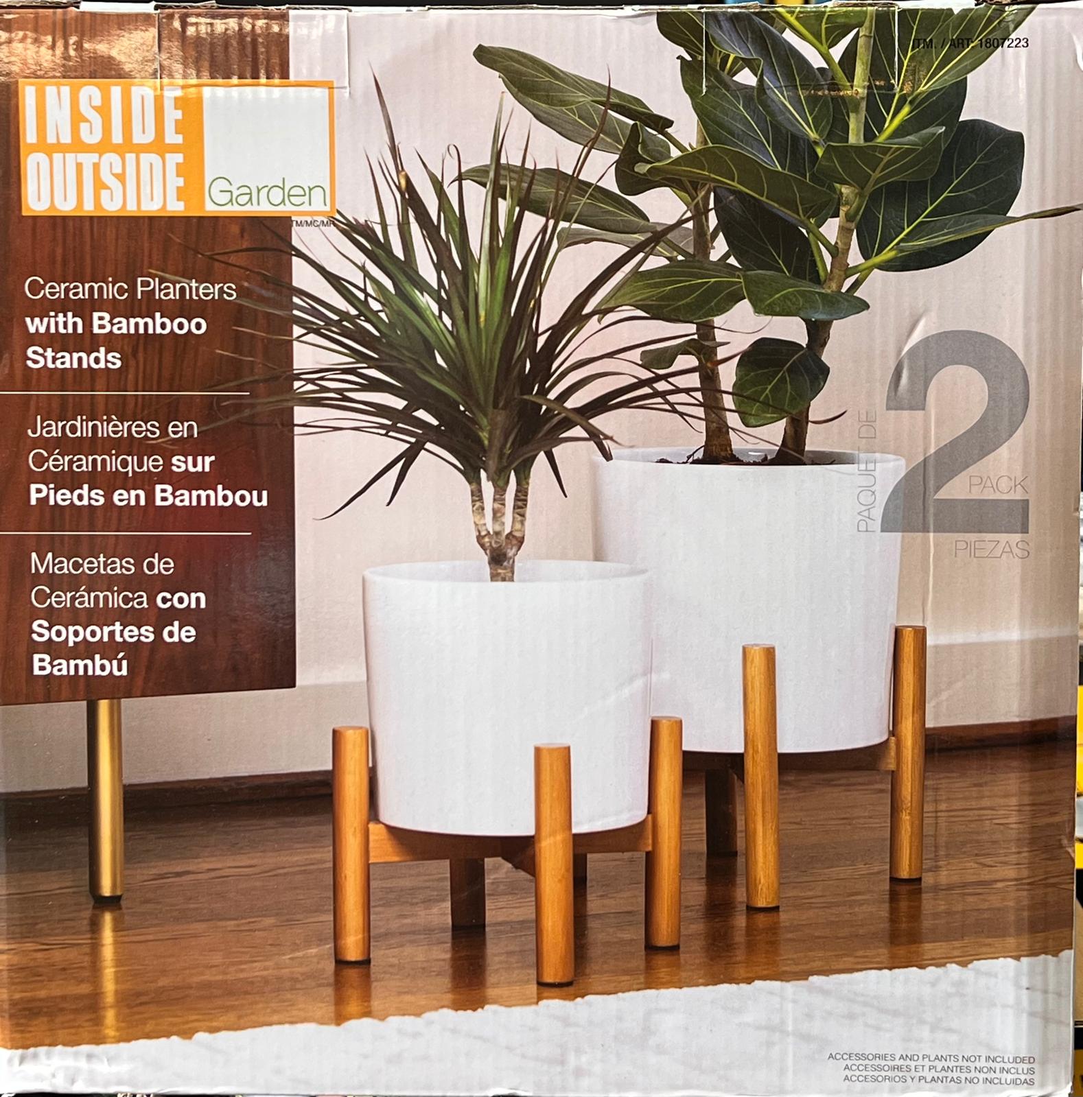 Ceramic Planters With Bamboo Stands (2 pack)