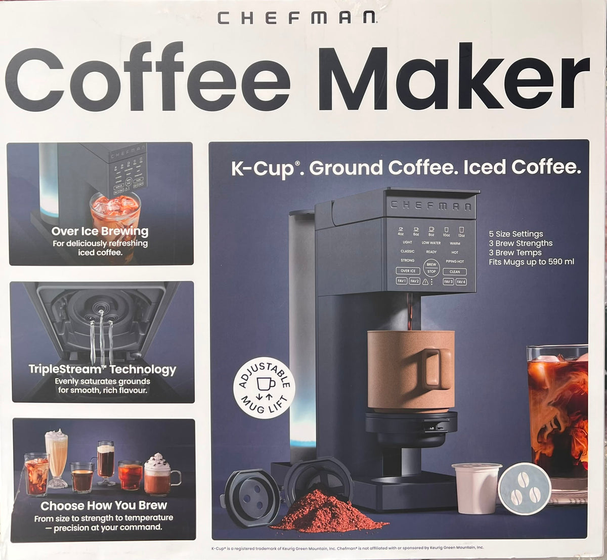 Chefman Caffeinator Single Serve Coffee Machine, Ground and K-Cup Compatible, Iced Coffee Function