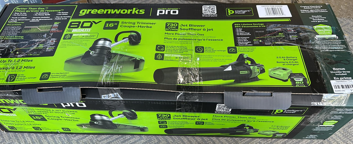 Greenworks 730 CFM - 170 MPH Brushless Blower + 16" String Trimmer+ Two Shoulder 80V Combo Kit
