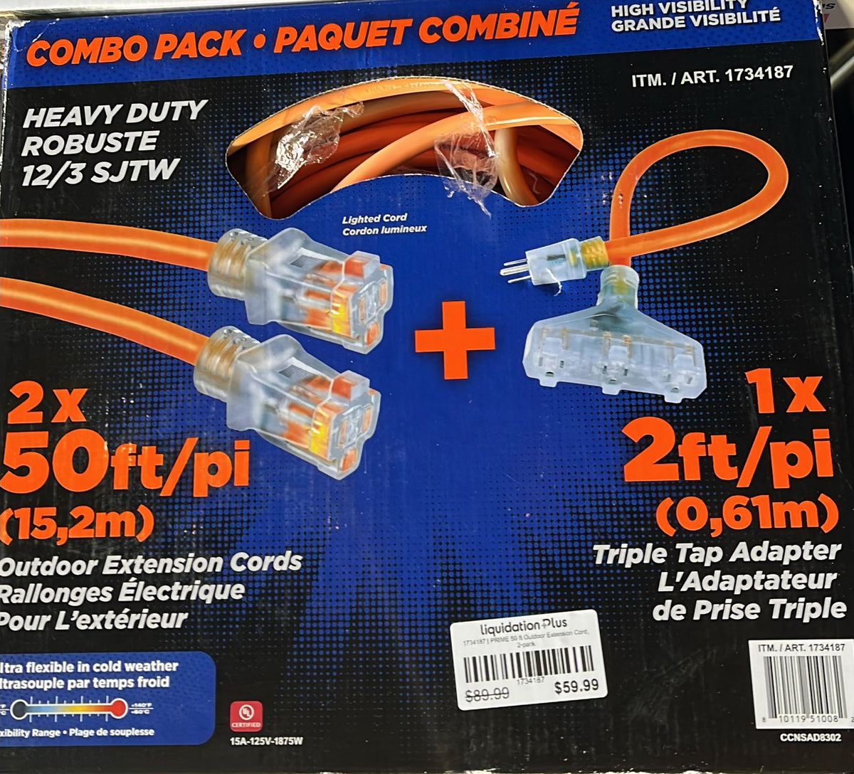 PRIME 50 ft Outdoor Extension Cord, 2-pack