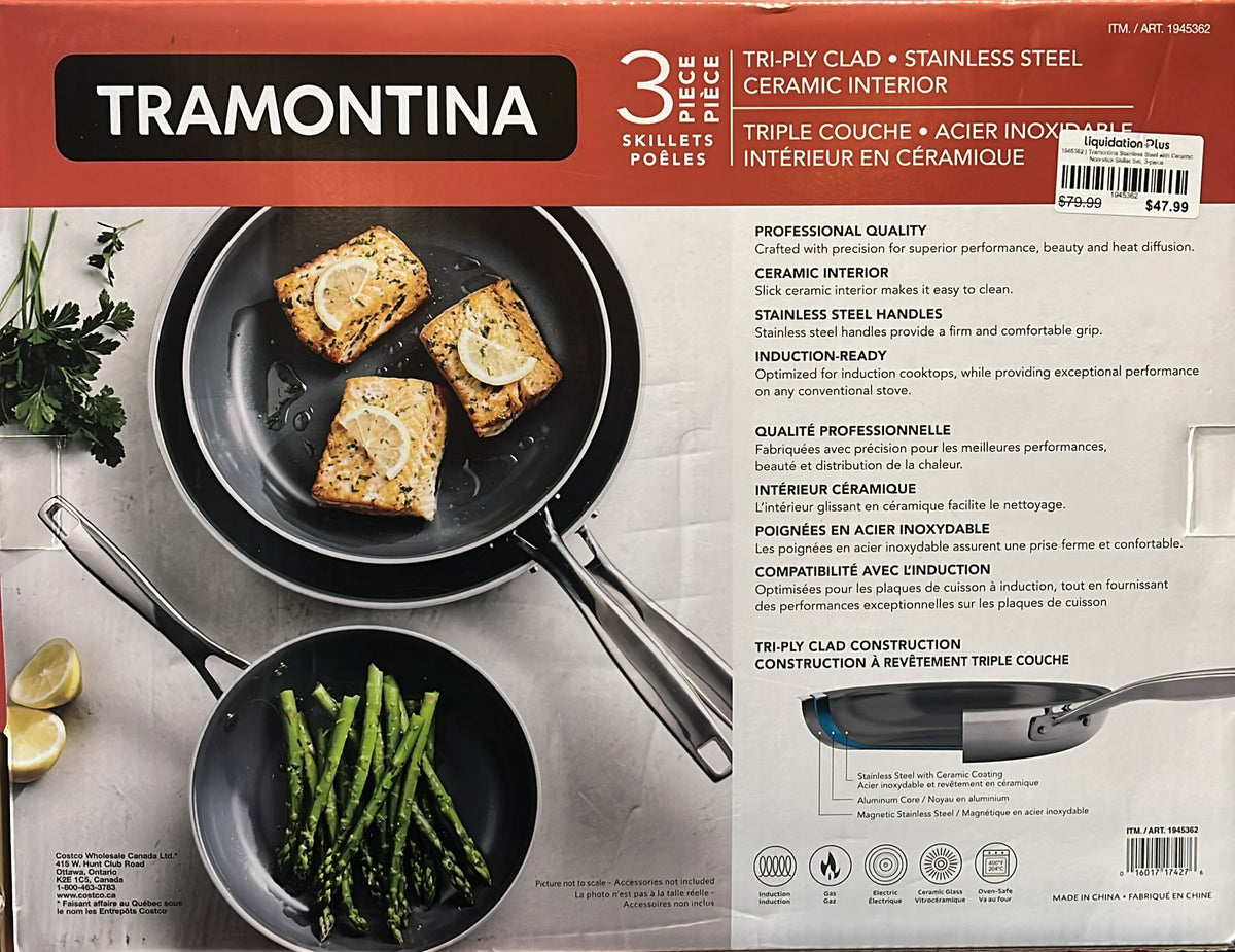 Tramontina Stainless Steel with Ceramic Non-stick Skillet Set, 3-piece