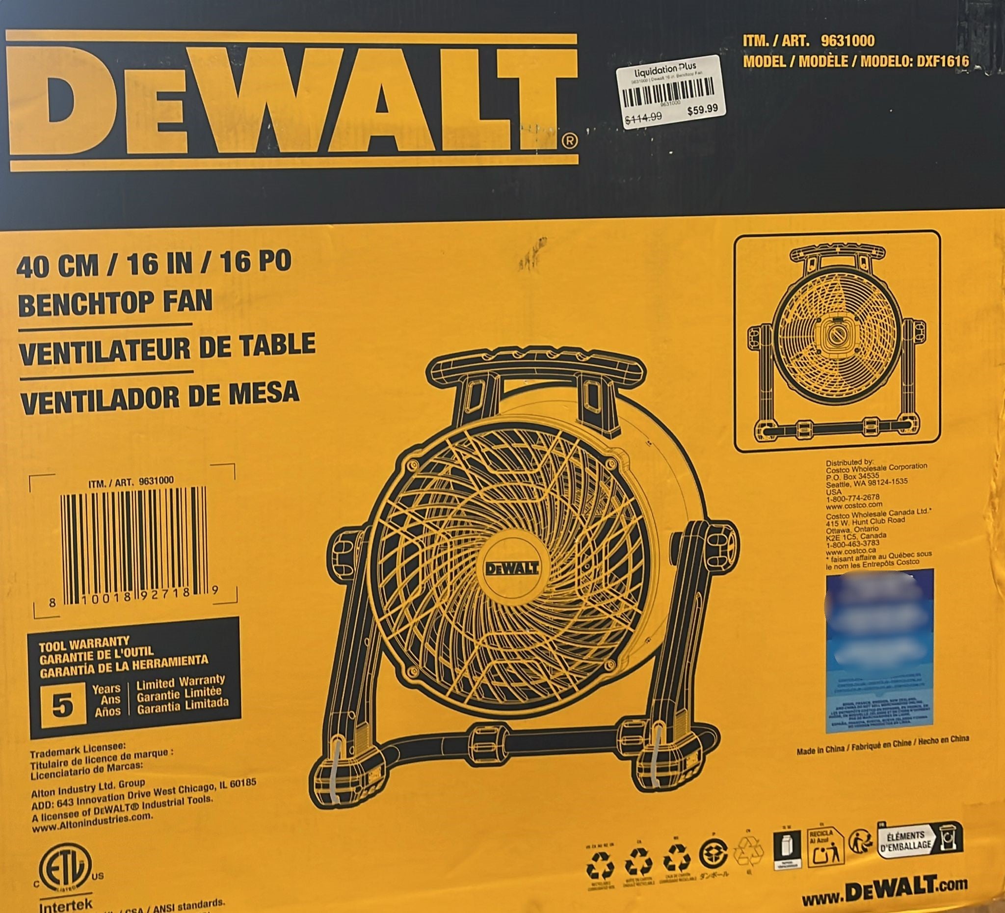 Dewalt 16 in. Benchtop Fan