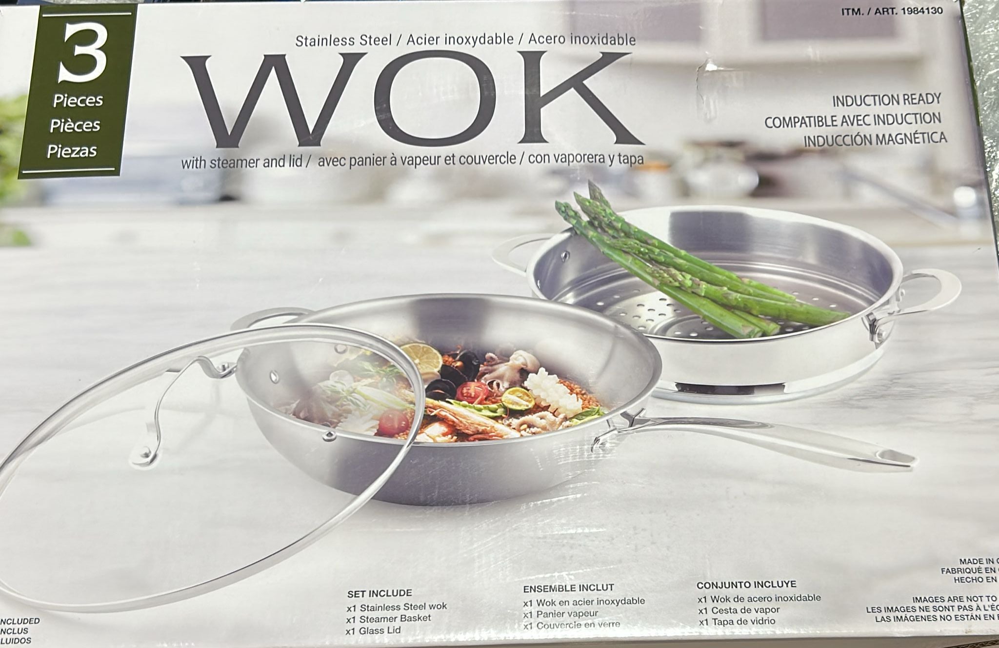 Linkfair Tri-ply Wok with Lid, 32 cm (12.6 in.)