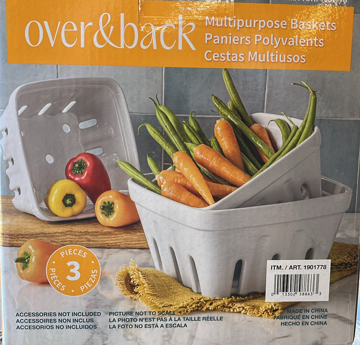over&back 3-Piece Multipurpose Baskets