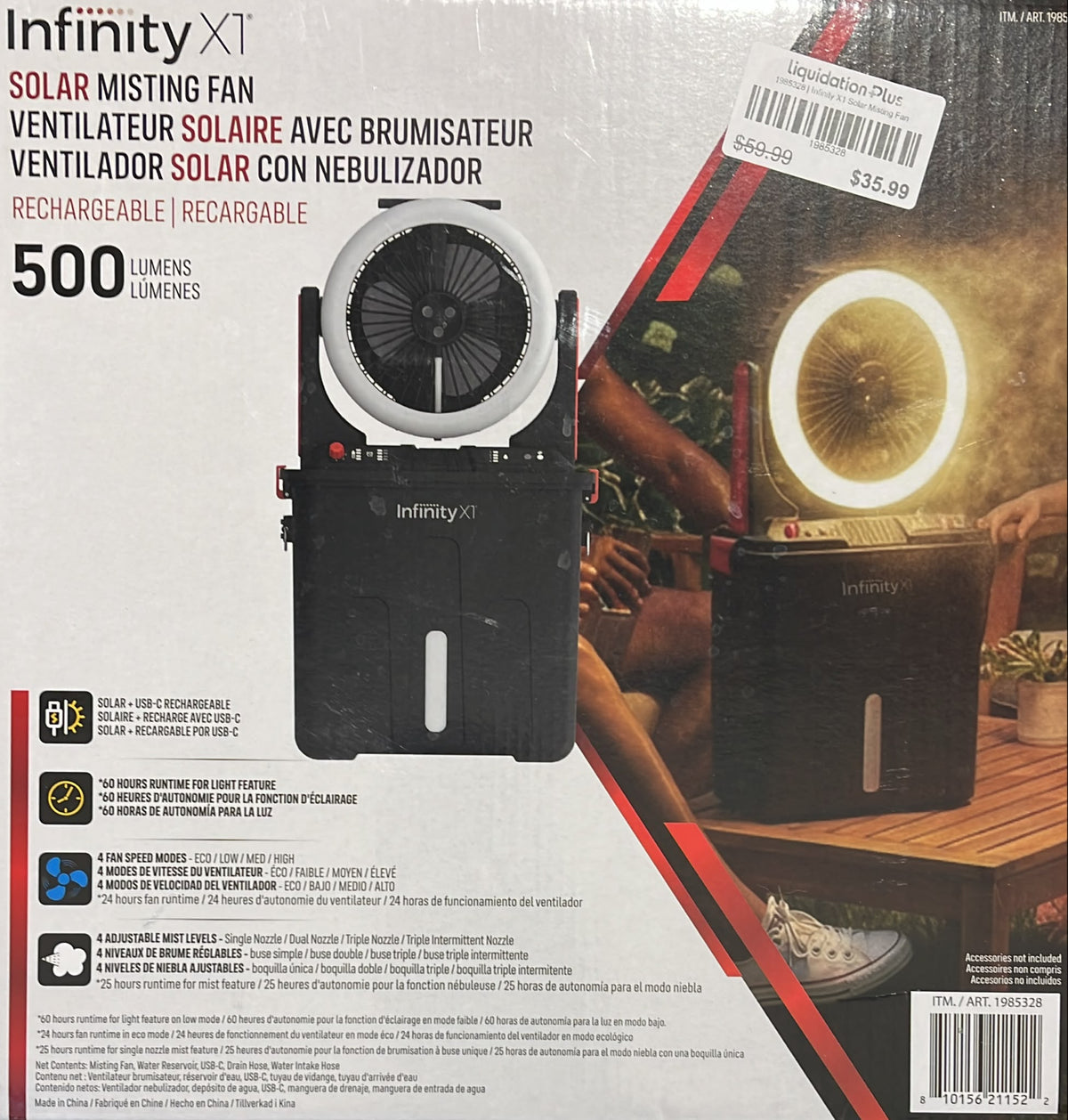 Infinity X1 Solar Misting Fan