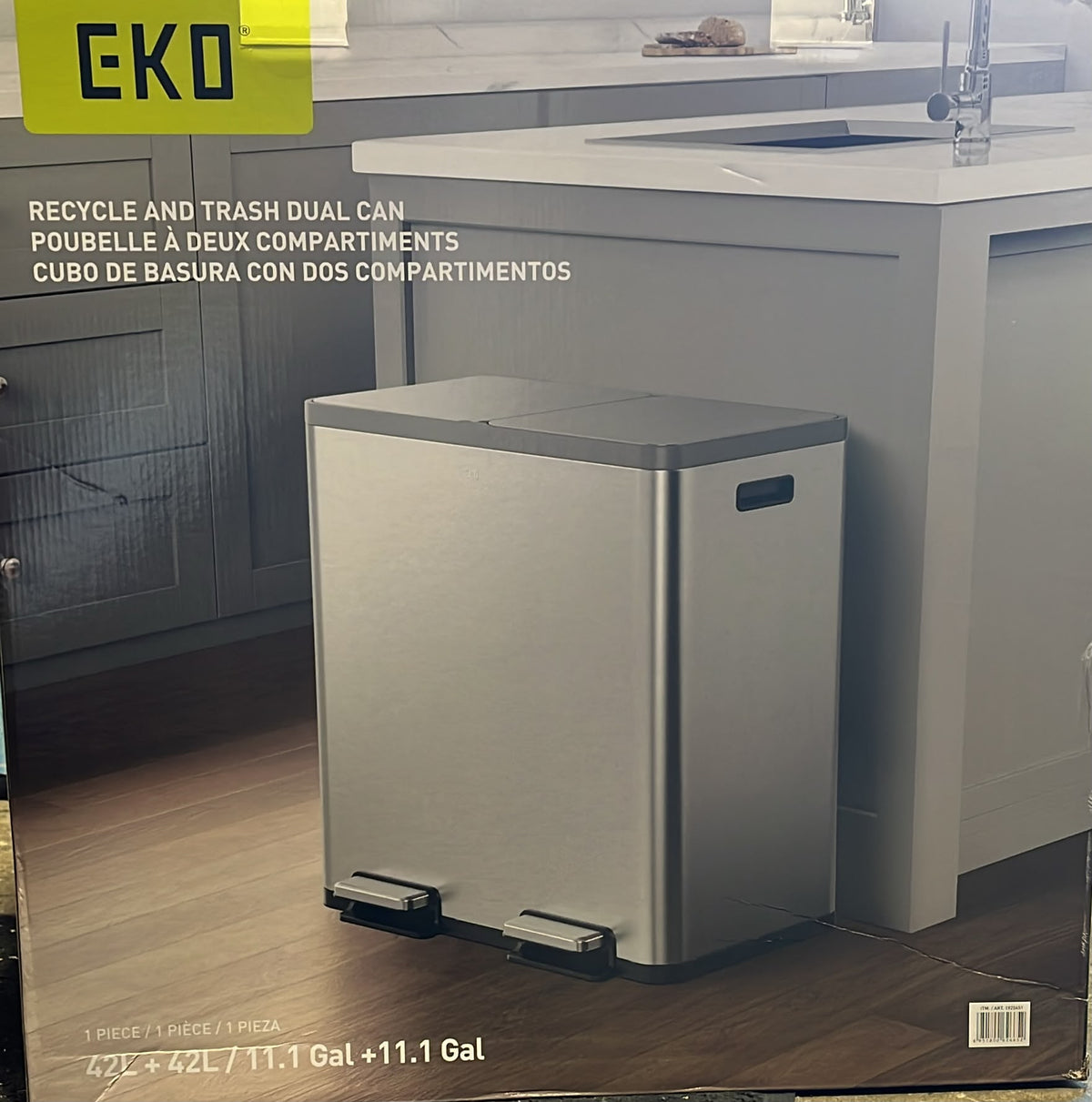 EKO 42L+42L Dual Compartment Stainless Steel Step Can