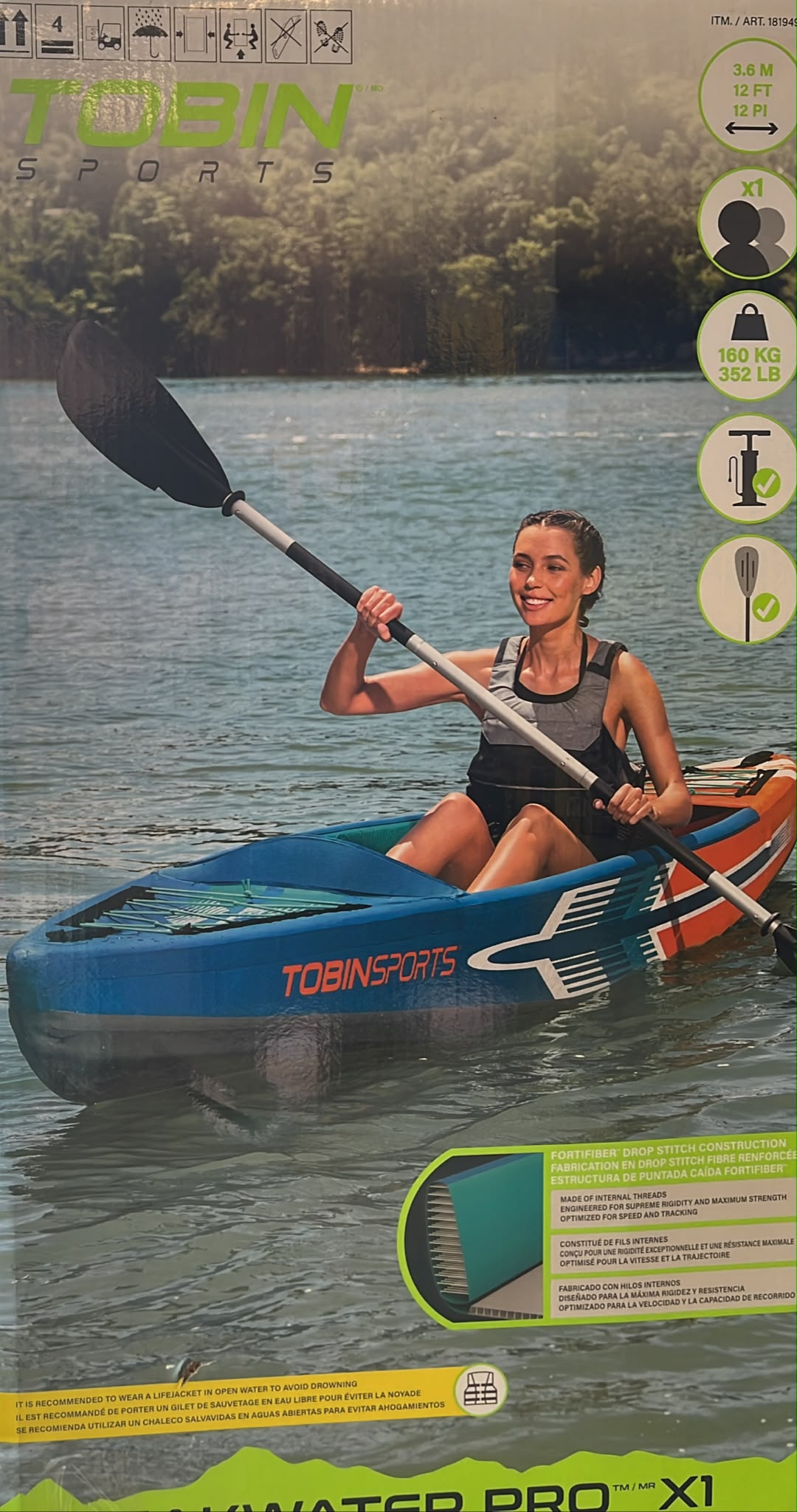 Tobin Sports Breakwater Pro X1 12 ft. Inflatable Kayak