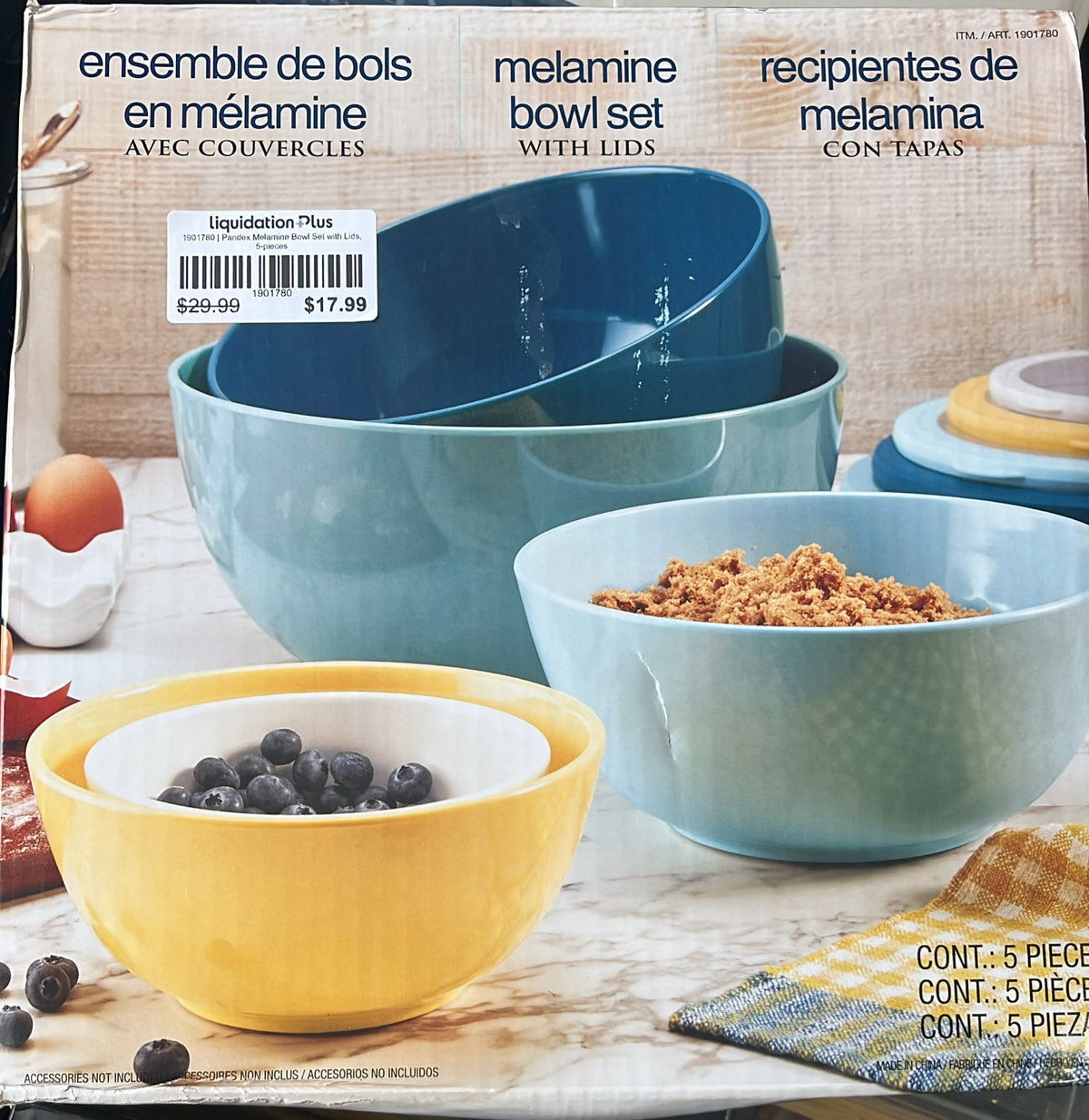 Pandex Melamine Bowl Set with Lids, 5-pieces