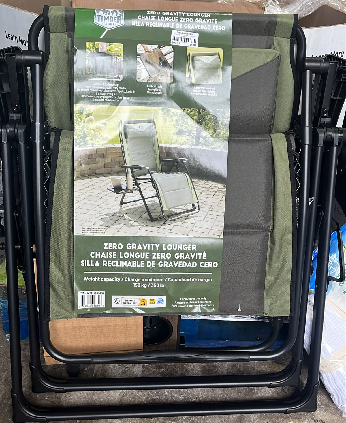 Timber Ridge Zero Gravity Folding Lounger with Side Table
