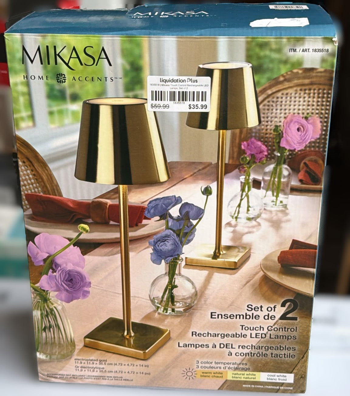 Mikasa Touch Control Rechargeable LED Lamps, Set of 2