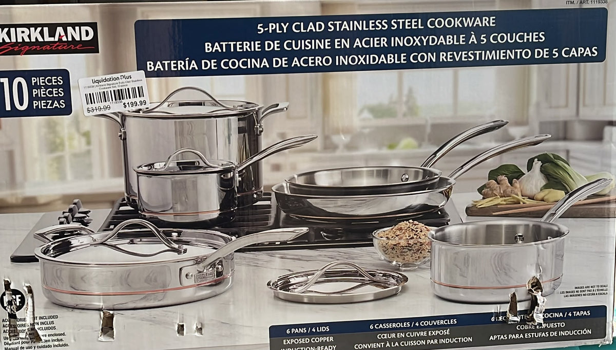 Kirkland Signature 5-ply Clad Stainless Cookware Set, 10-piece