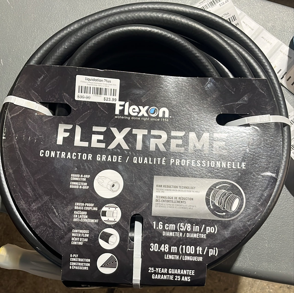Flexon Contractor Grade Hose With Guard & Grip, 5/8 in x 100 ft