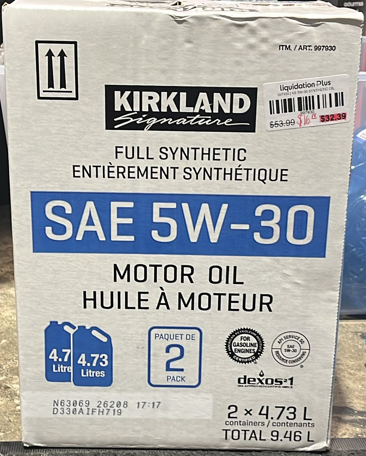 Kirkland Signature - Set of 2 cans of 5W30 fully synthetic motor oil