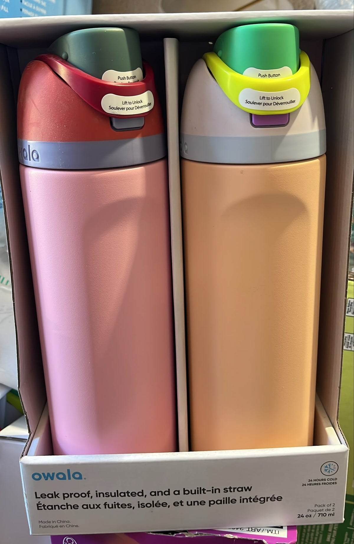 Owala 710 mL (24 oz) Stainless Steel Water Bottles, 2-pack