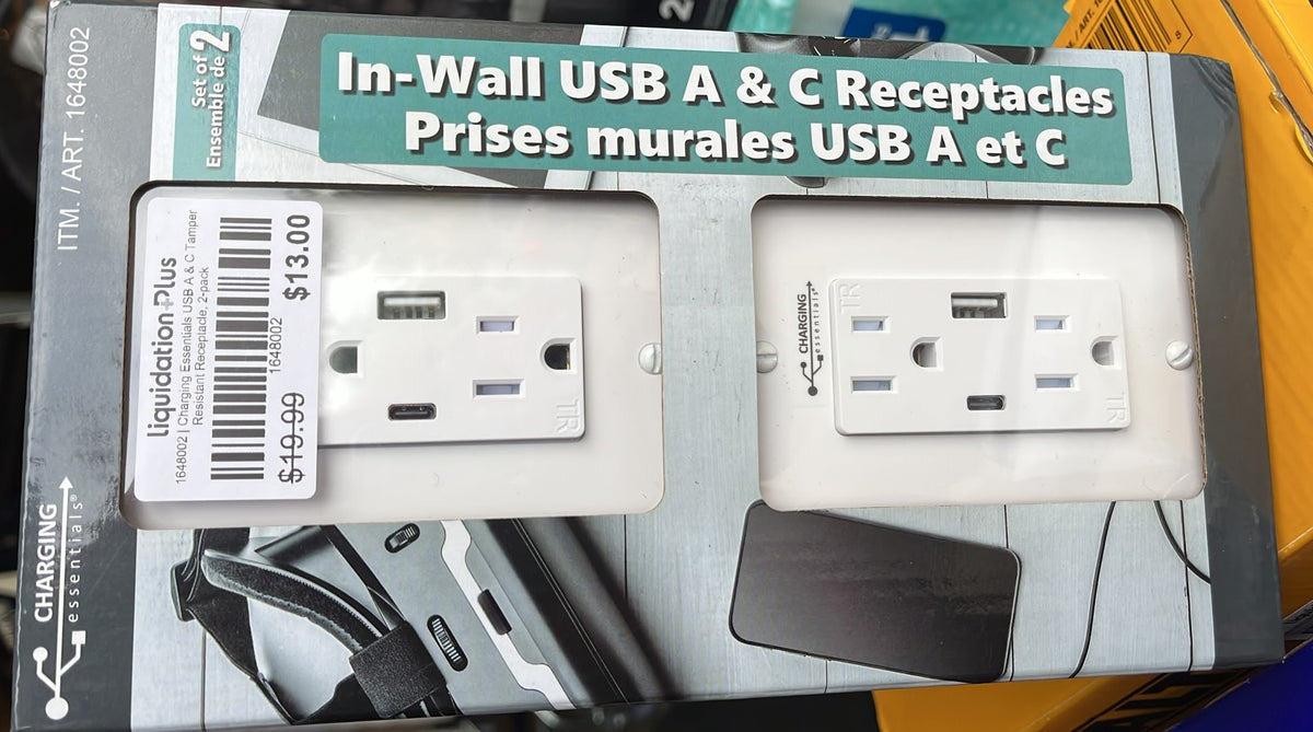 Charging Essentials USB A & C Tamper Resistant Receptacle, 2-pack