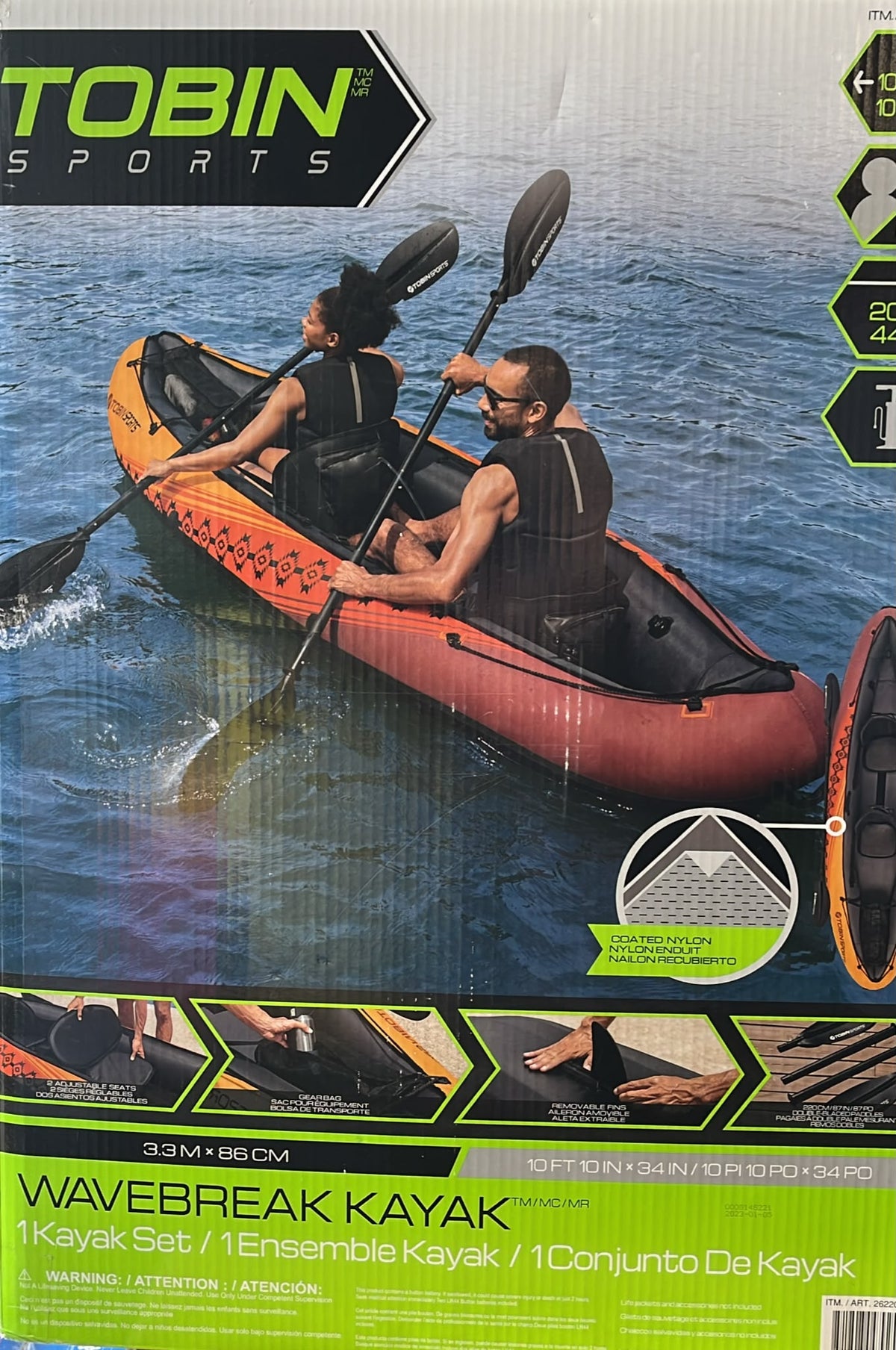 Tobin Sports Wavebreak Inflatable 2 Person Kayak 19FT (10IN X 34 IN)