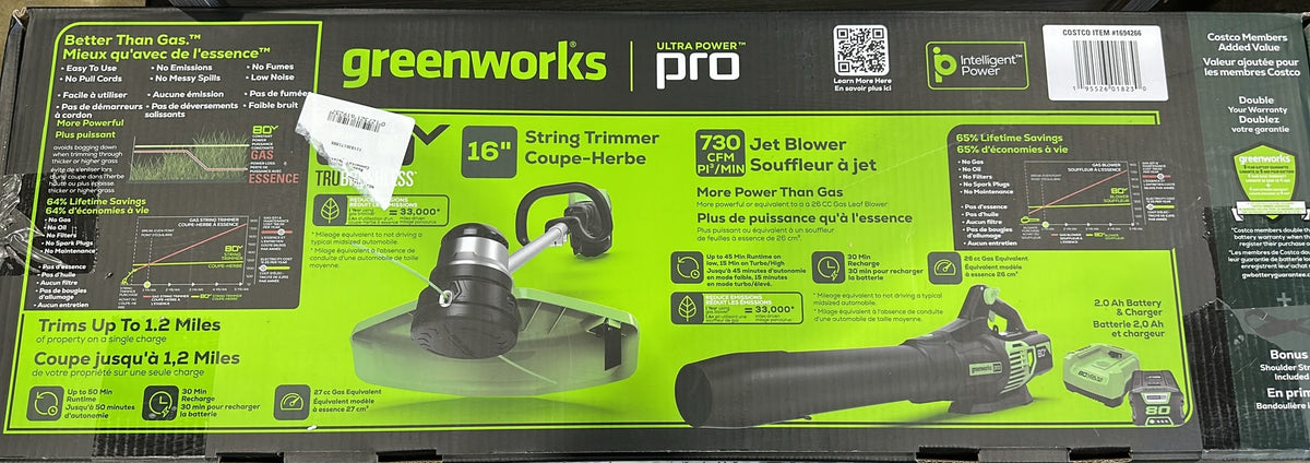 Greenworks 730 CFM - 170 MPH Brushless Blower + 16" String Trimmer+ Two Shoulder 80V Combo Kit