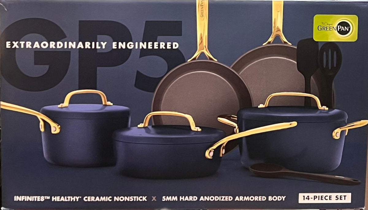 GreenPan GP5 Ceramic Non-Stick Cookware set with Gold Handles, 15-pieces