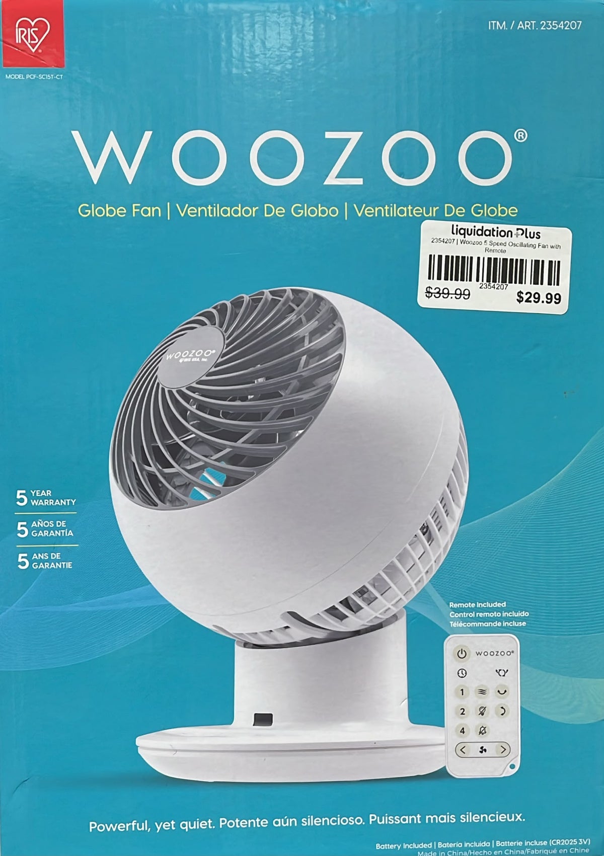 Woozoo 5 Speed Oscillating Fan with Remote