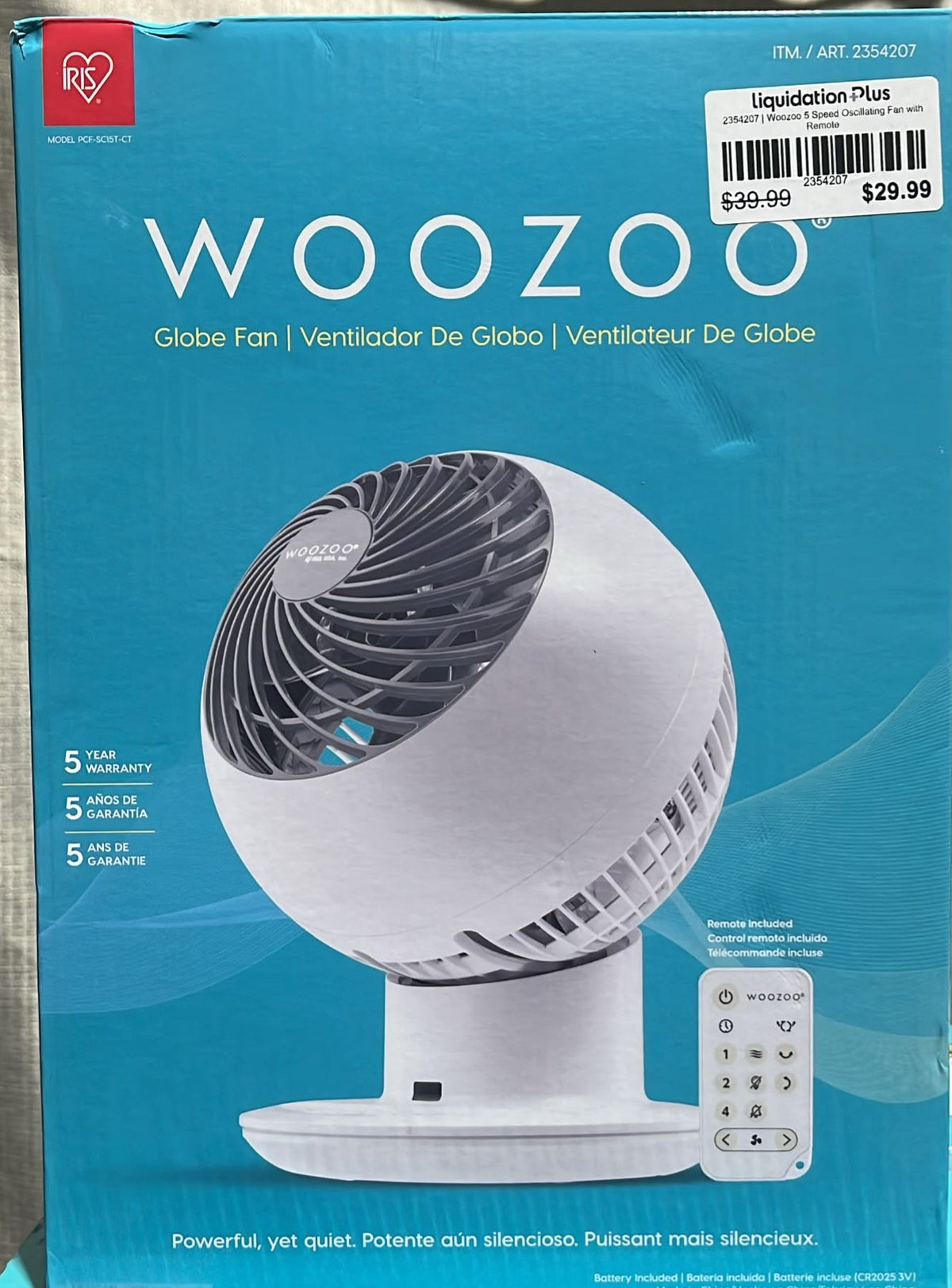 Woozoo 5 Speed Oscillating Fan with Remote