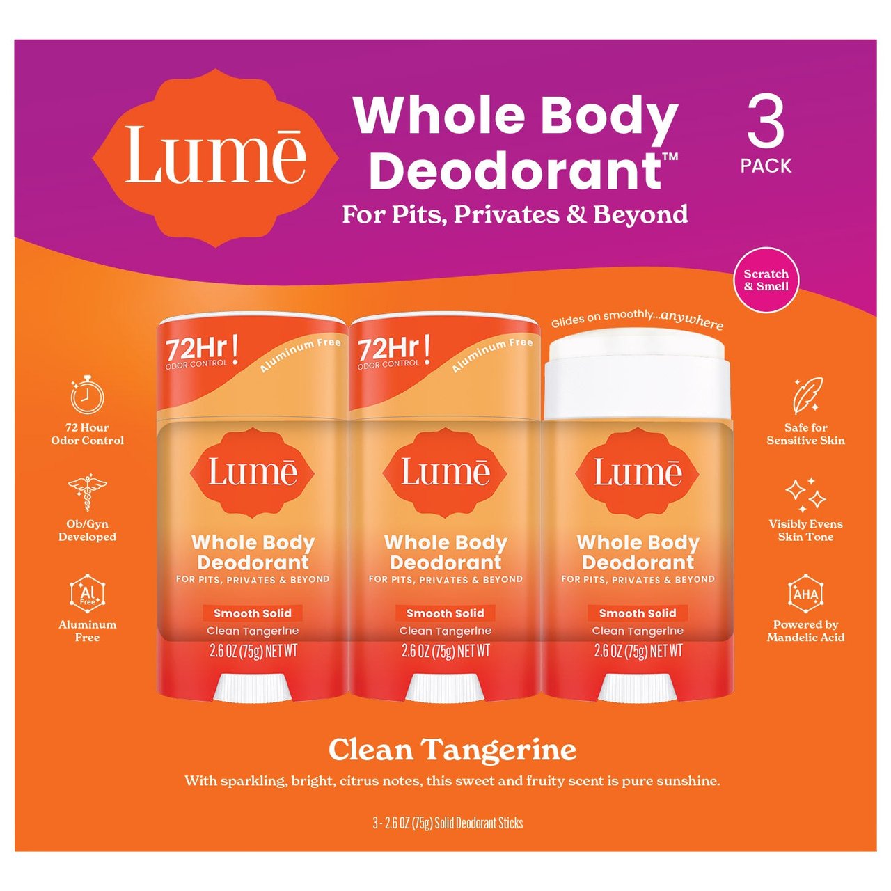 Lume Whole Body Deodorant 3-pack (2.6 oz sticks),