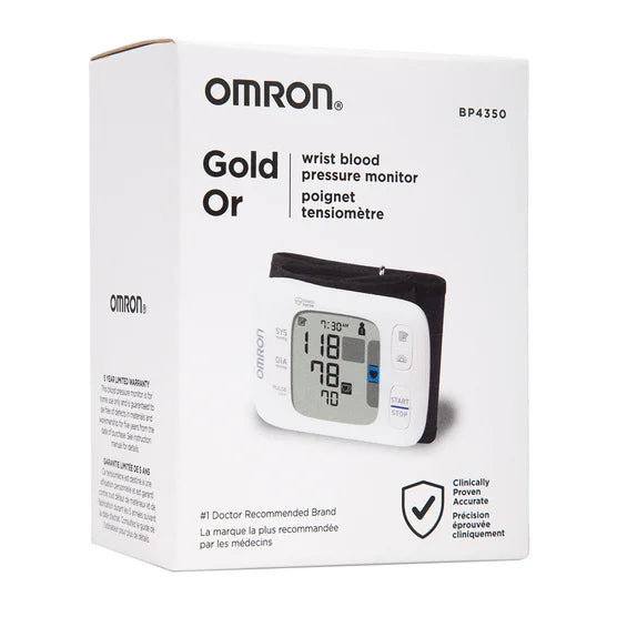 Omron BP4350 Gold Wrist Blood Pressure Monitor with Wireless Bluetooth Smart Technology