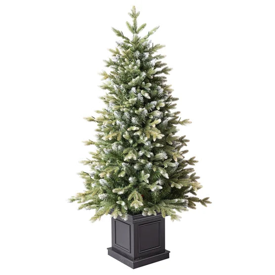 4.5 ft Pre-Lit Glitter Frosted Artificial Potted Christmas Tree, 200 Color-Changing Radiant Micro Twinkle LED Lights