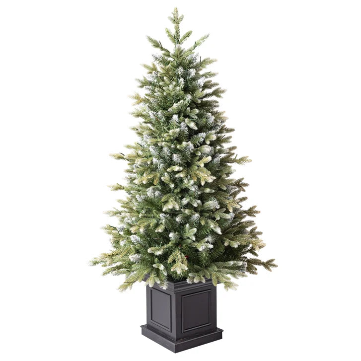 4.5 ft Pre-Lit Glitter Frosted Artificial Potted Christmas Tree, 200 Color-Changing Radiant Micro Twinkle LED Lights