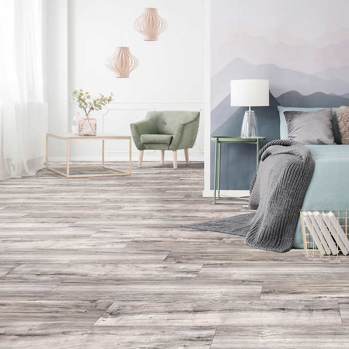 Golden Select Urban Grey 19.2 cm (7.56 in.) Hand Scraped Water Resistant Laminate Flooring with Pre-attached Foam Backer