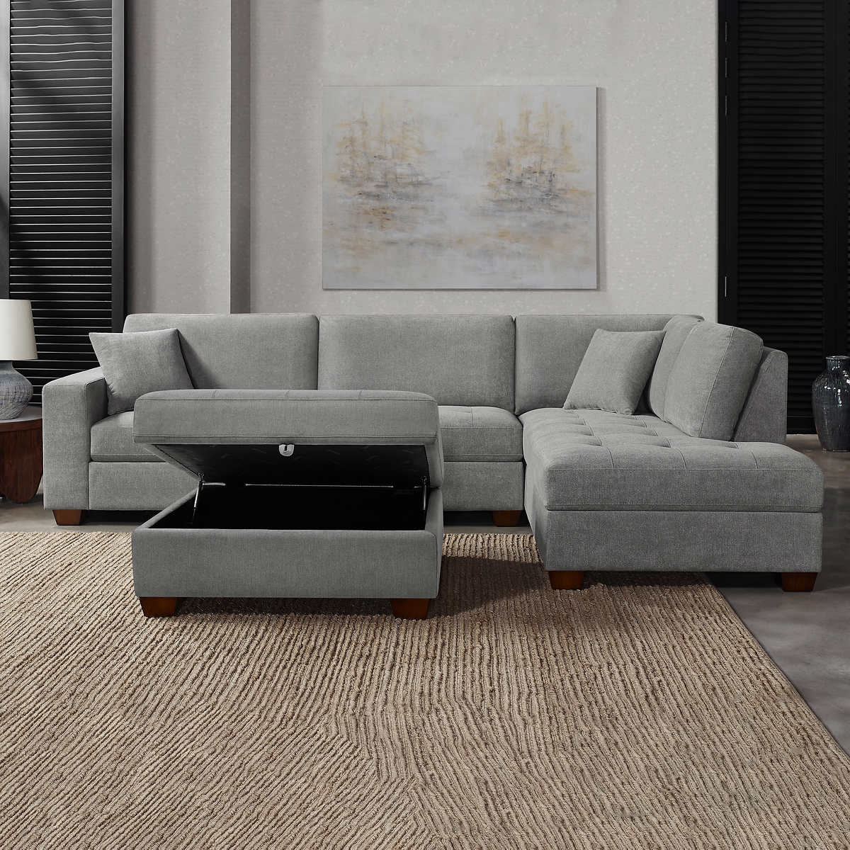 Thomasville Miles 3-piece Fabric Sectional with Storage Ottoman, Grey