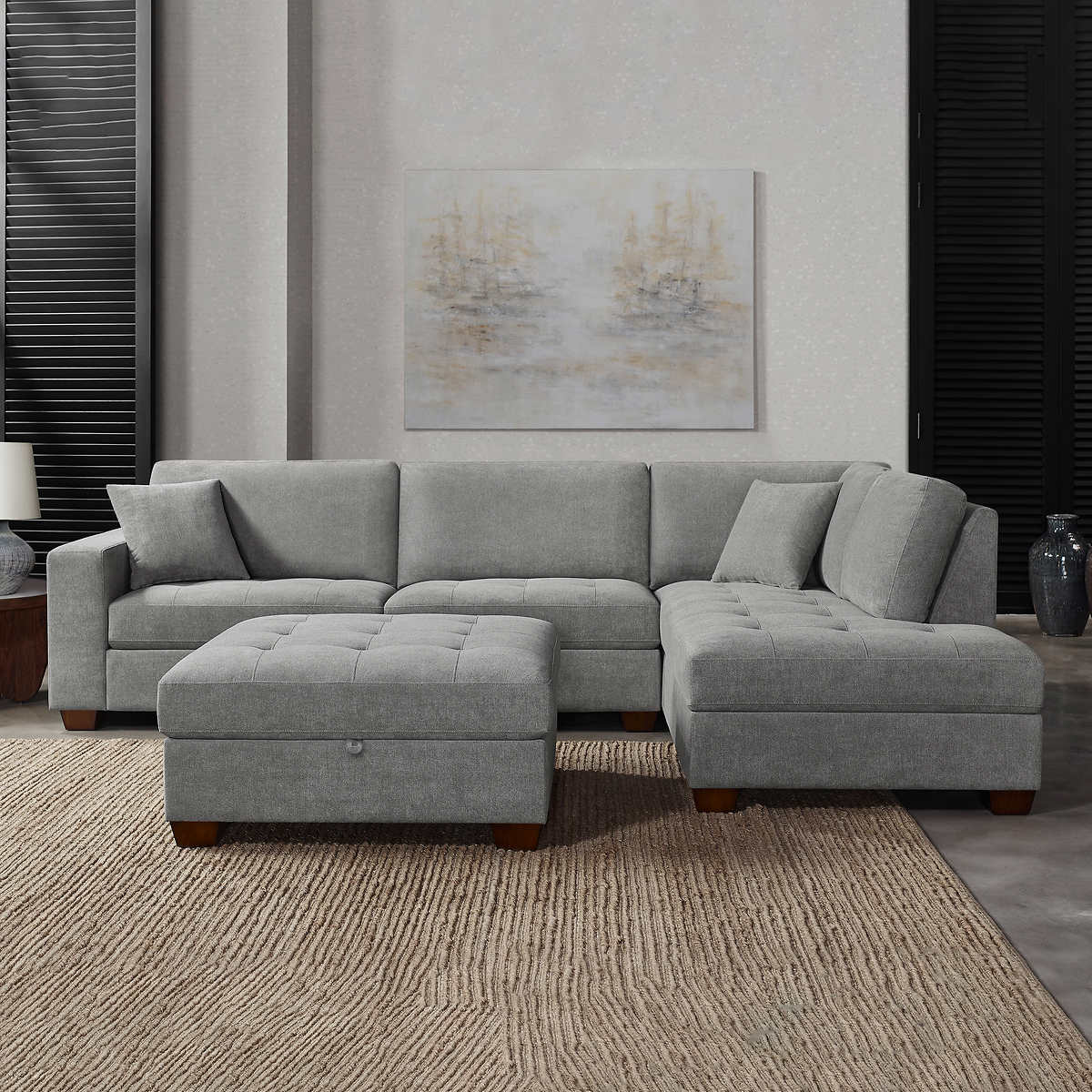 Thomasville Miles 3-piece Fabric Sectional with Storage Ottoman, Grey