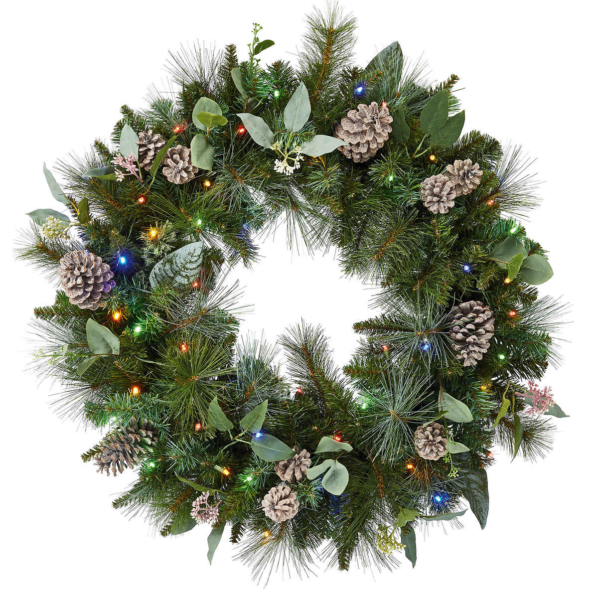 32" MIXED GREENERY WREATH WITH LED LIGHTS