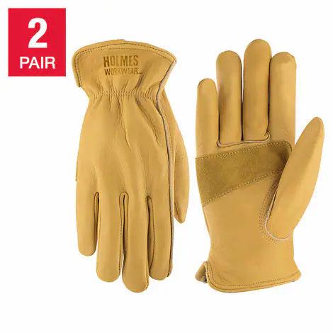 Holmes Cowhide Work Gloves, 2-pack