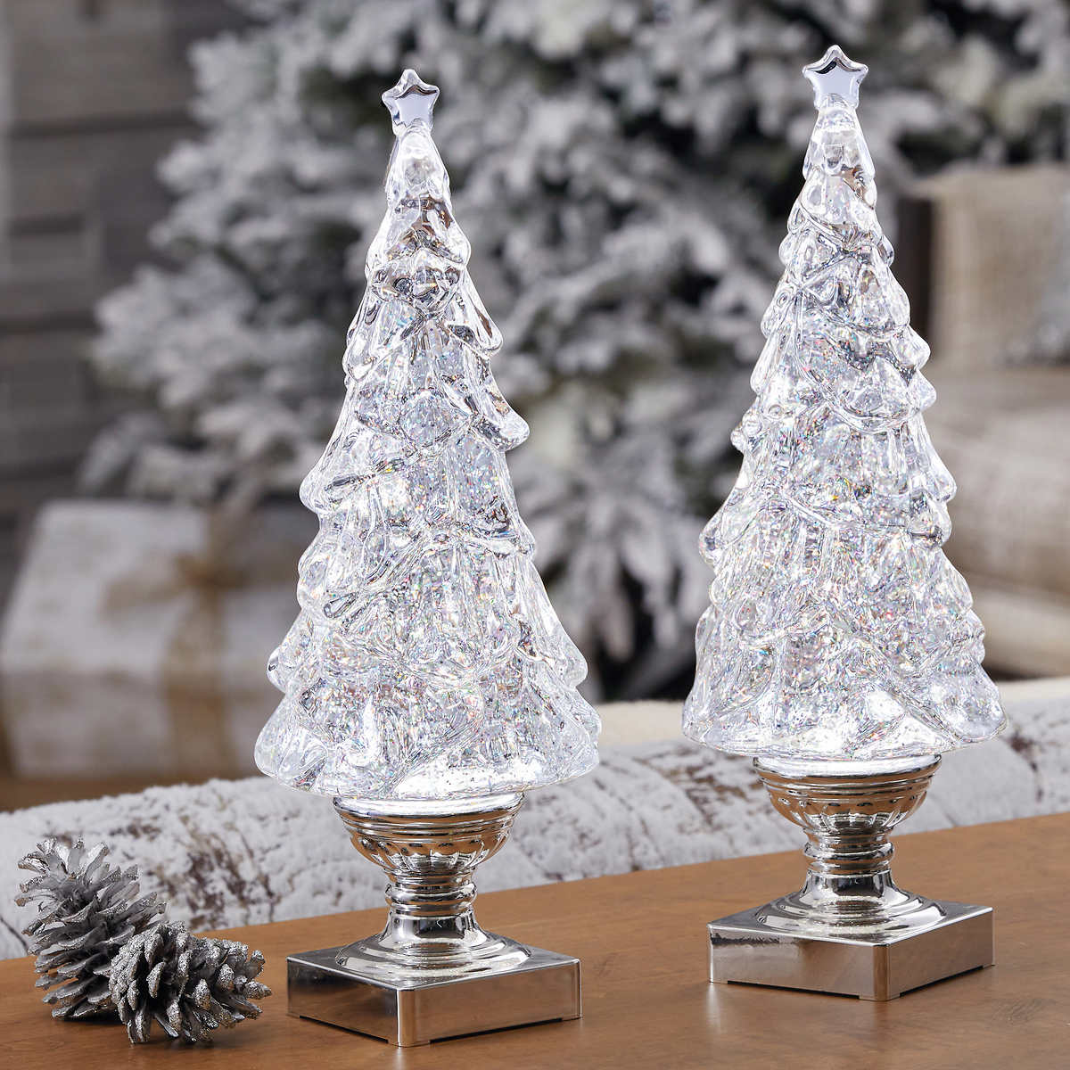2PC LIGHTED GLITTER TREES