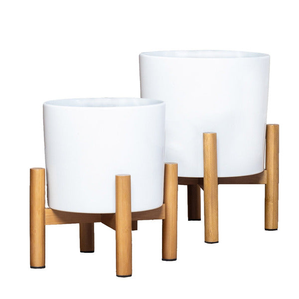 Ceramic Planters With Bamboo Stands (2 pack)
