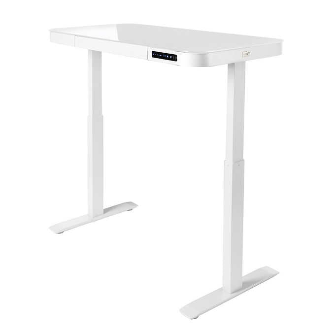 AirLIFT Modern Height Adjustable Electric Glass Desk with Drawer, White